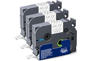 Absonic 3-Pack 12mm 0.47" Laminated White on Clear Label Tape Compatible for Brother Tze-135 Tz135 Tze135 Tz-135 P Touch Labe