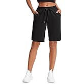 Stelle Women's Cotton Bermuda Shorts 10" Long Knee Length Comfy Sweat Shorts with Deep Pockets Lounge Casual Summer