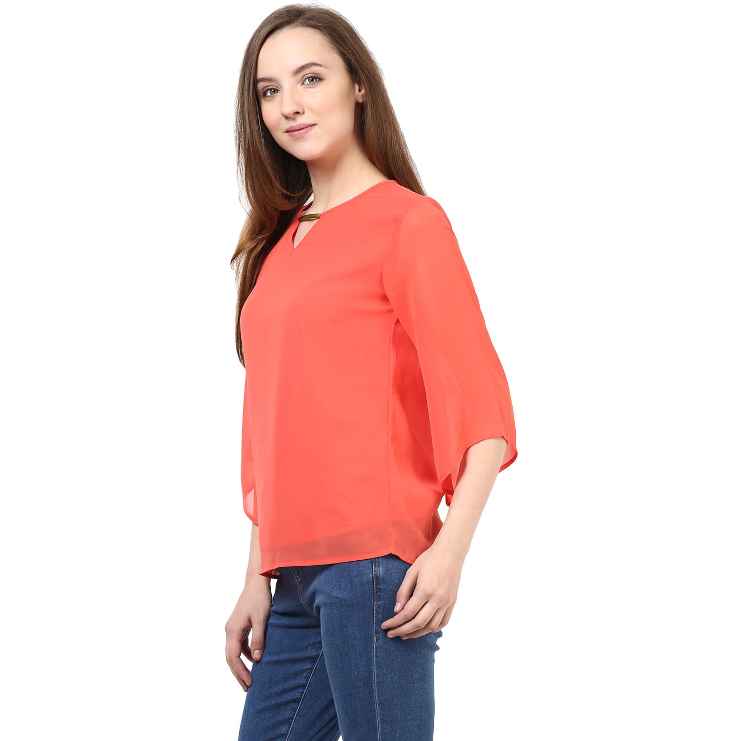 rare women coral georgette top (ep1038a)