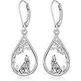 Wolf Earrings Wolf Earrings for Women Sterling Silver tree Black Wolf Earring Viking Celtic Dangle Gifts Halloween Christmas Jewelry
