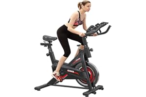 GEONEO Exercise Bike, Exercise Bike for Home, Stationary Indoor Cycling Bike Cardio Gym with pad Holder and LCD Monitor,Silent Belt Drive & 35 LBS Flywheel