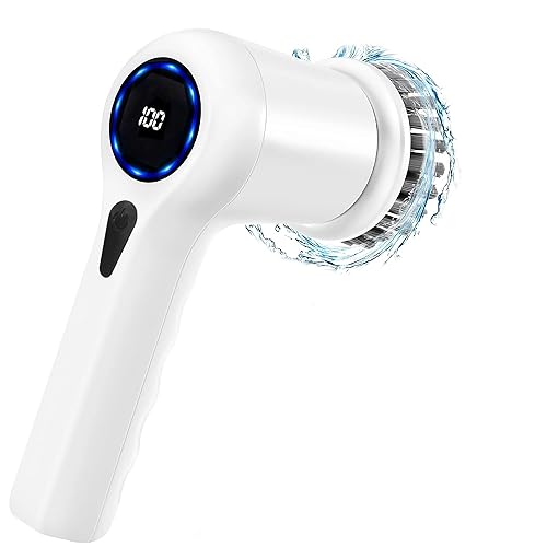 Airlovers electric cleaning brush with dual-speed spin & LED display, 6 replaceable heads, 5-hour run time, the ideal electric scrubber for bathroom, kitchen, bathtub, stove, car, tile, window