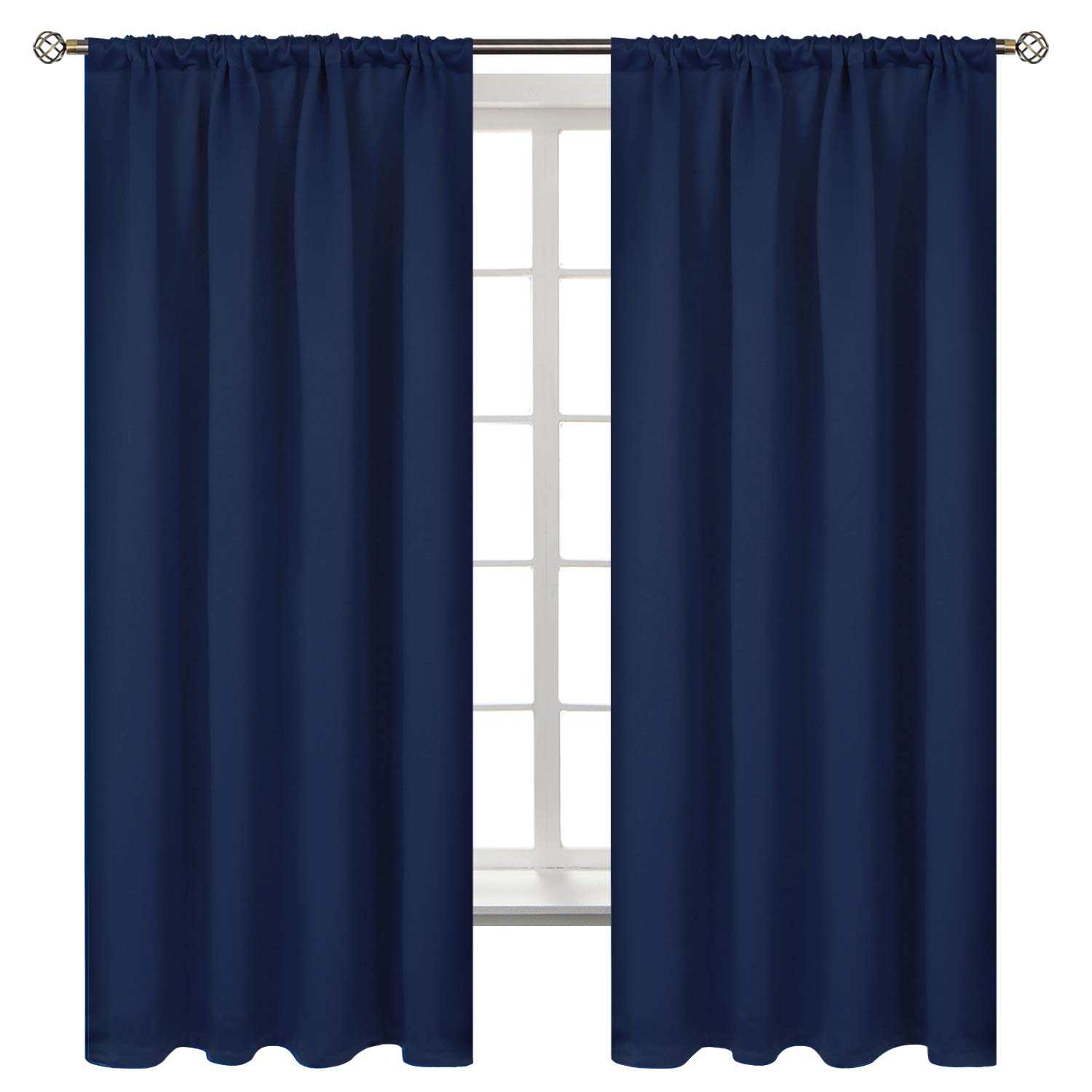 BGment Rod Pocket Blackout Curtains for Bedroom - Thermal Insulated Room Darkening Curtain for Living Room, 42 x 63 Inch, 2 Panels, Navy Blue