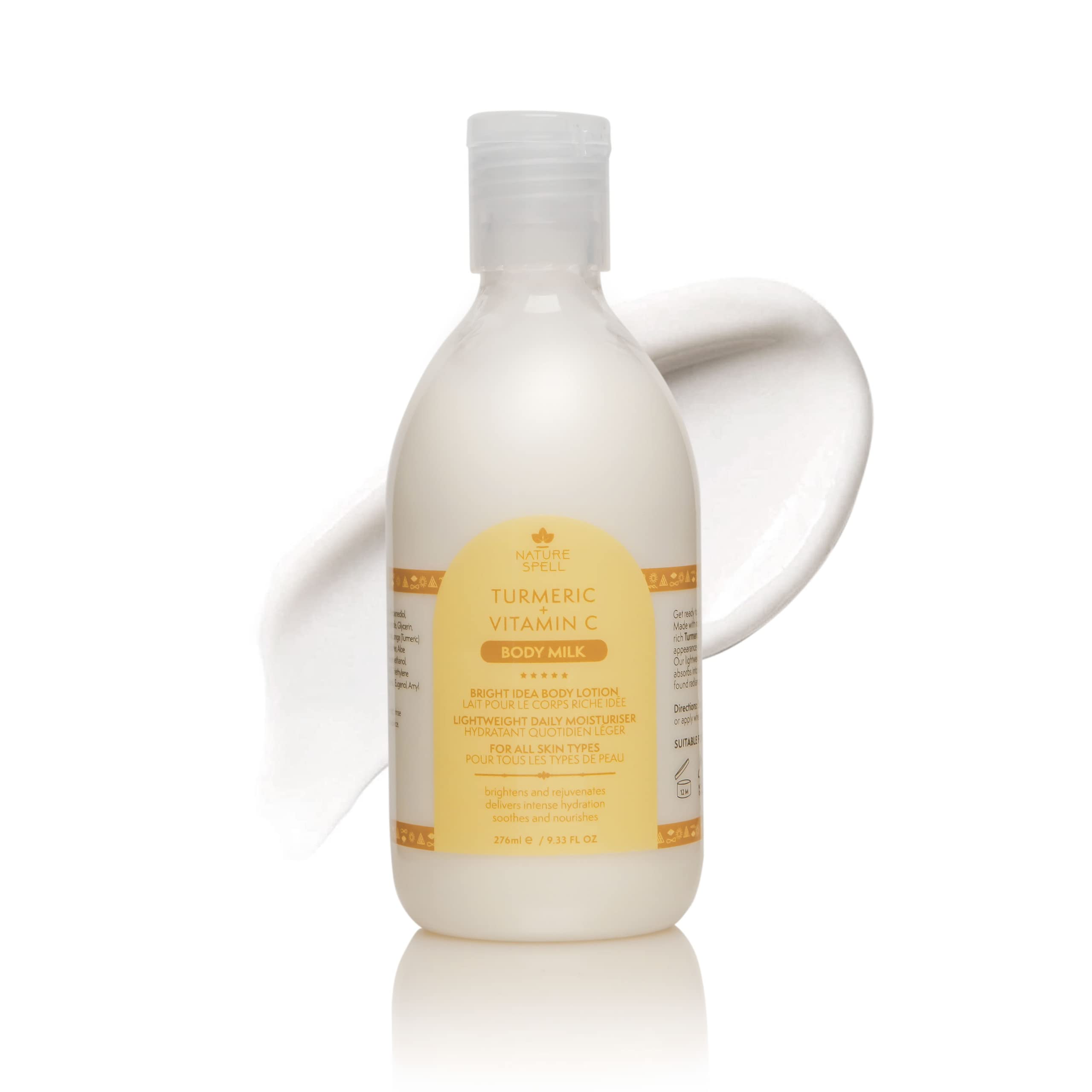 Nature Spell Vitamin C + Turmeric Body Lotion – Bright Idea Body Milk 276ml - Instant Hydration – Suitable for all Skin Types - 100% Vegan – Made in the UK