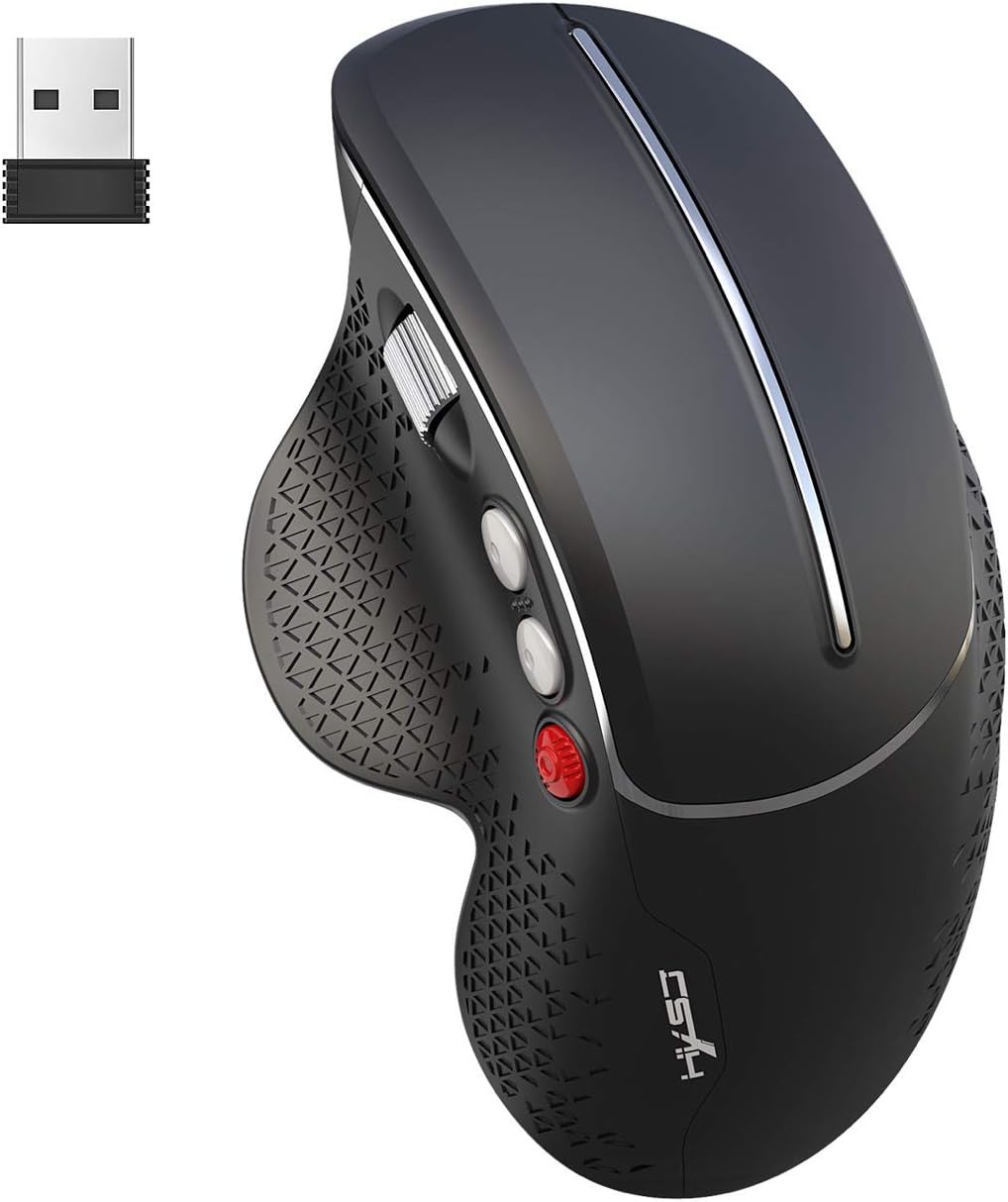 2.4G Wireless Right-Handed Vertical Mouse, Side Scrolling and Ergonomic Design Reducing Wrist Pain, 4 Adjustable DPI 800/1600/2400/3600, Next/Previous Page Buttons for Laptop, Desktop, PC (Black)