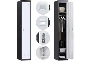 GangMei 1 Door Metal Storage Locker with Hanging Rod, 72" Steel Lockers for Employees, Office, Gym, School, Assembly Required,Black and Gray
