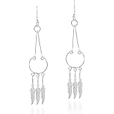 Aeravida .925 Sterling Silver Triple Feathers Chandelier Dangle Earrings | Feather Dangle Earrings for Women | Sterling Earrings for Women | Earrings for Women