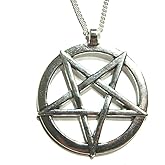 Large Unisex Inverted Pentagram Pendant on Silver-Tone Chain Necklace