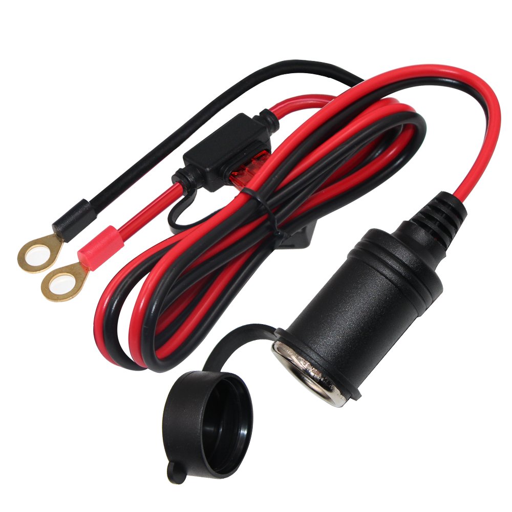 KUNCAN 12V 3FT Car Cigarette Lighter Female Socket to O Ring Terminal Connector, Eyelet Terminal Harness Extension Charge Cable, Fused 10A