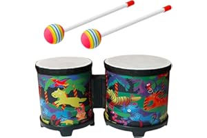 ESQUIRLA Bongo Drum Set for Adults Kids Beginners Professionals, 5 and 6 inch Tunable Percussion Instruments, Animal
