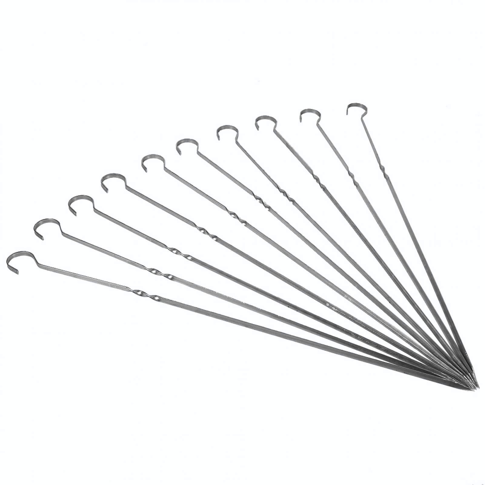 Cikonielf 10Pcs BBQ Barbecue Grilling Cooking Long Hook Design Stainless Steel Kabob Kebab Flat Skewers Needle