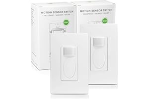 RAYZEEK PIR Motion Sensor Light Switch,Single-Pole Motion Activated Wall Switch, No Neutral Required,On/Off Override,PC Fireproof&UL Listed,2 Pack
