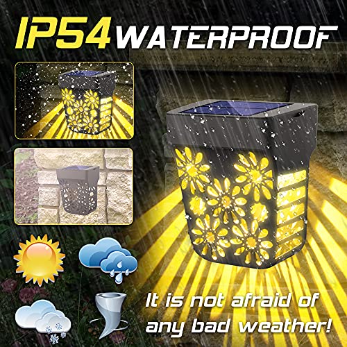 Solar Zaun Licht, 2 Stück Solarleuchten für Außen, Wetterfeste Zaunbeleuchtung Solar, Solar-Zaunleuchten für Terrasse Hof und Einfahrt, Zaun, Terrasse, Haustür, Treppe, Landschaft(Warmes Licht)