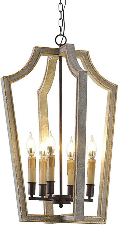 NBVCX Hauptdekoration Antik Holz und Metall Kronleuchter 6 Licht Retro