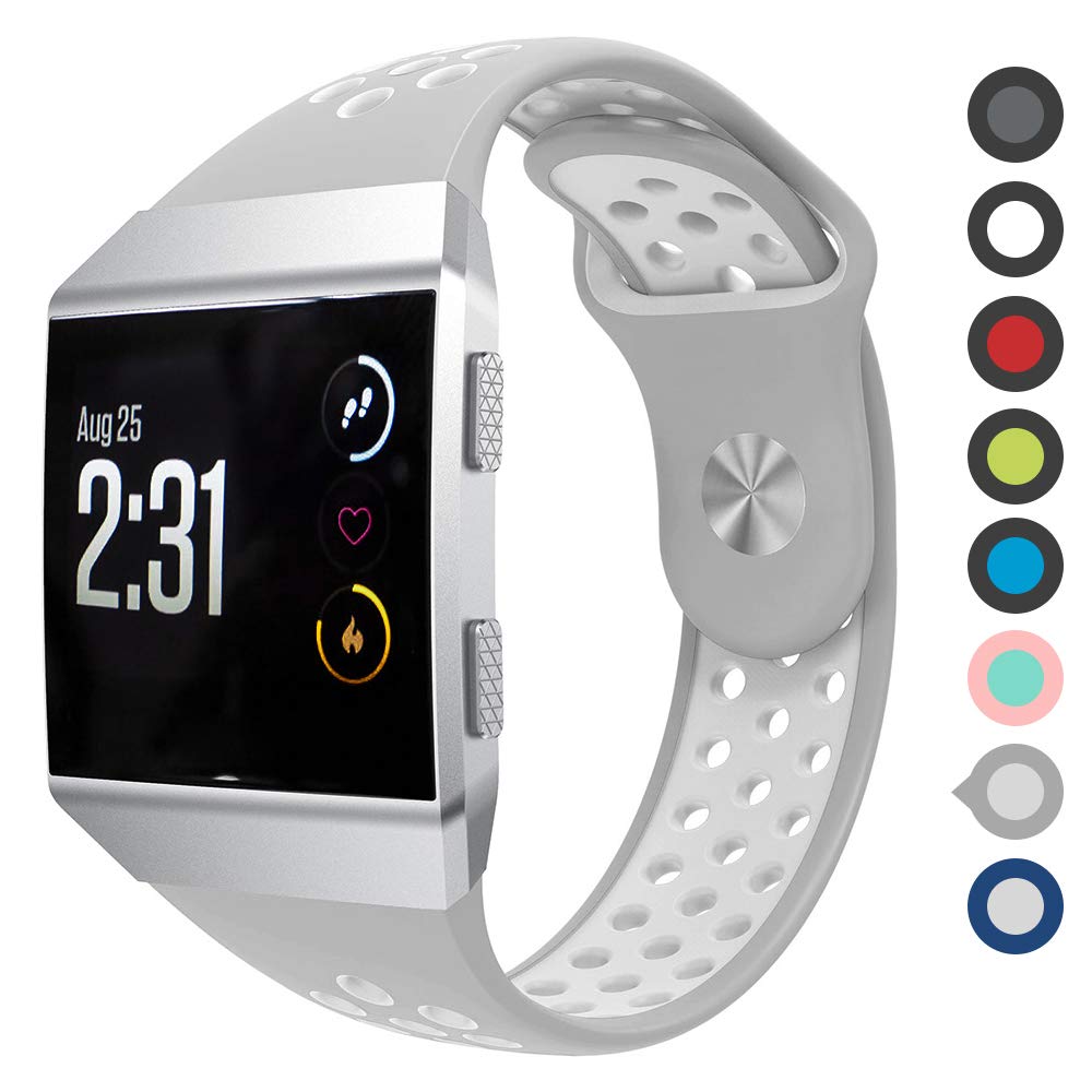 Meifox Compatible with Fitbit Ionic Bands,Soft Silicone Replacement Strap Accessory Breathable Wristbands for Fitbit Ionic Smart Watch (Gray White, ...