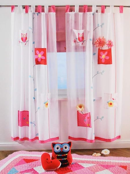 NOVITESSE Kinder Vorhang Gardine Dekoschal blau und pink für Kinderzimmer 180X100 mit Schlaufen Pink und Blau (Eule Pink)