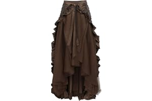 SHOPESSA Steampunk Skirts for Women Long Length Ruched Goth Dress Victorian Lace Ruffle Skirt Pirate High Low Dress