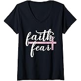 Womens Faith Over Fear Inspirational Christian Gift Bible Quote V-Neck T-Shirt