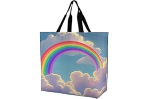 FekiLoot Rainbow Grocery Bag Reusable Grocery Bags Heavy Duty Reusable Shopping Bag with Handle Foldable Large Tote Bags for 