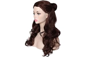 ColorGround Women’s Long Wavy Brown Prestyled Cosplay Costume Wig with Detachable Bun