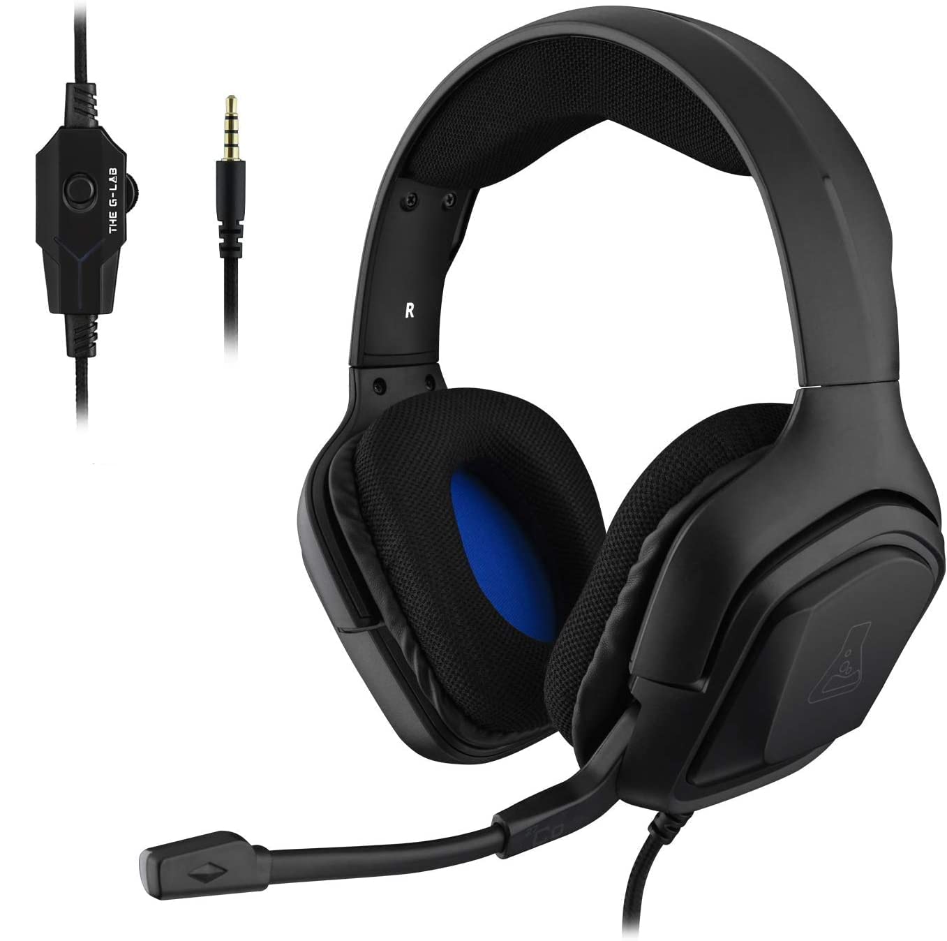 THE G-LAB KORP Cobalt PS4 Gaming Headset - Stereo Audio Gaming Headset, Ultra Light, High Bass - Microphone 3.5mm Jack for PC PS4 Xbox One Mac Nintendo Switch Tablet Laptop Smartphone (Black)