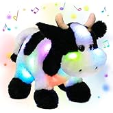 Hopearl LED Musical Stuffed Cow Lighting Up Singing Plush Toy Adjustable Volume Lullaby Animated Soothe Birthday Festival for Kids Toddler Girls, 12''