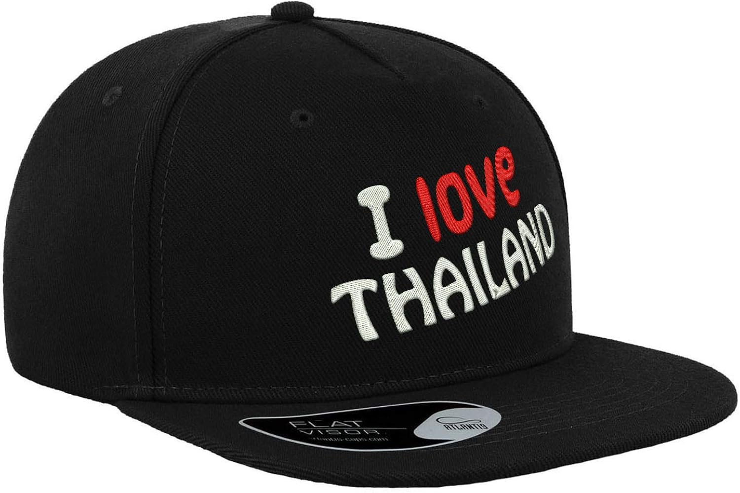 I Love Thailand Travel Embroidered Flat Visor Cap Unisex Snapback