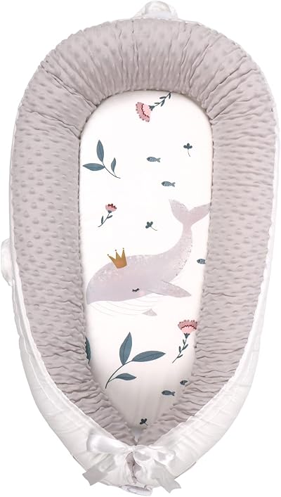 EAQ Baby Lounger Nest for Co Sleeping 0-12 Months 100% Cotton Fish
