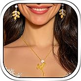 EVILD Gold Leaf Necklace and Earrings Set Pearl Wedding Jewelry Set for Women