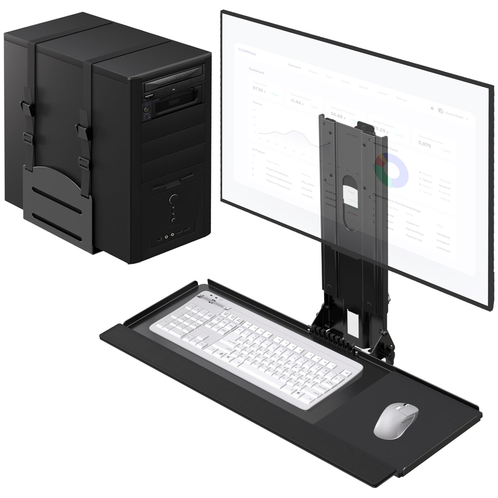 Photo 1 of PUTORSEN Monitor and Keyboard Wall Mount with CPU Holder for 32" Monitors (55 lbs Max), Keyboard Tray (4.4 lbs Load) & CPU Holder (22 lbs Capacity) - Height Adjustable, with Mouse Pad, VESA75/100
