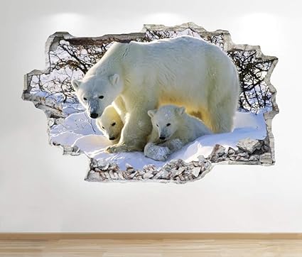 1stop Graphics Shop Ours Polaire Autocollant Mural 3d Look Ocean Mer Hublot Plage Chambre Salon Z124 Small 40 Cm X 79 Cm Amazon Fr Cuisine Maison