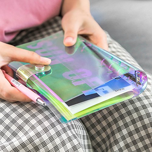 A6 A5 6-Holes Colorful PVC Cover Round Ring View Binder with Snap Button Closure File Folder (Laser, A5 Combo)