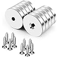 DIYMAG Neodymium Magnets with Hole,30LB Pulling Force Strong Permanent Rare Earth Countersunk Hole Magnet with 10 Screws for 