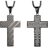 AKarrLili Stainless Steel US Flag Cross Necklace Bible Verse Bible Classics Cross Pendant Necklace for Men