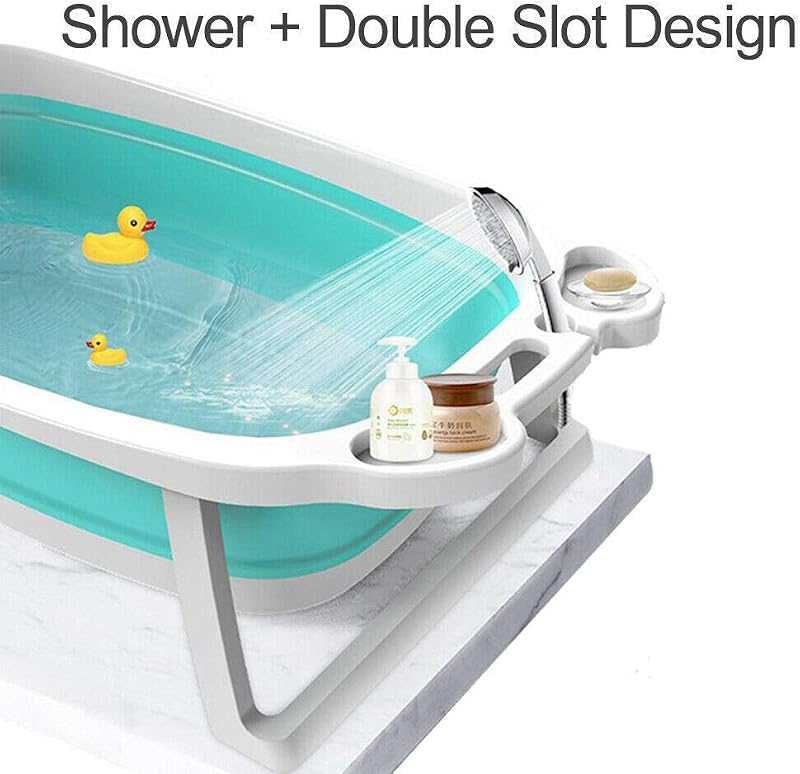 Baignoire Pliable Bébé, Baignoire Bebe sur Pied avec Coussin de Soutien de la Tête, Baignoire Pliante Bebe, Baignoire Bebe pour Douche et Bain, Baignoire de Voyage pour Enfant 0-3