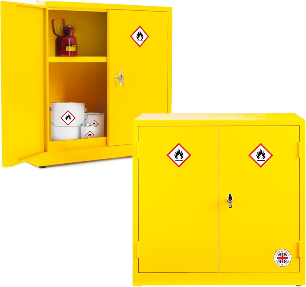 Horison Industries COSHH Cabinet 1000mm Yellow Fireproof Lockable Metal Storage