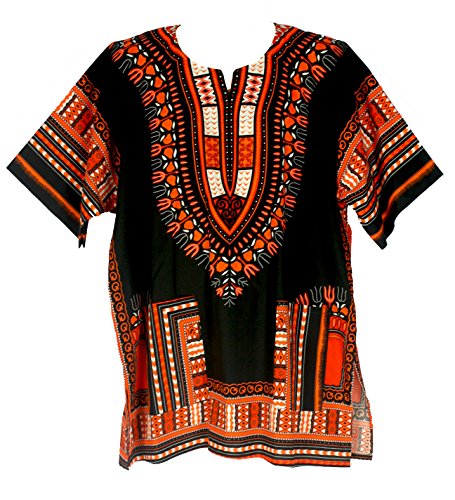 Vipada Handmade's Traditional Dashiki Shirt for men and women Black with Red L