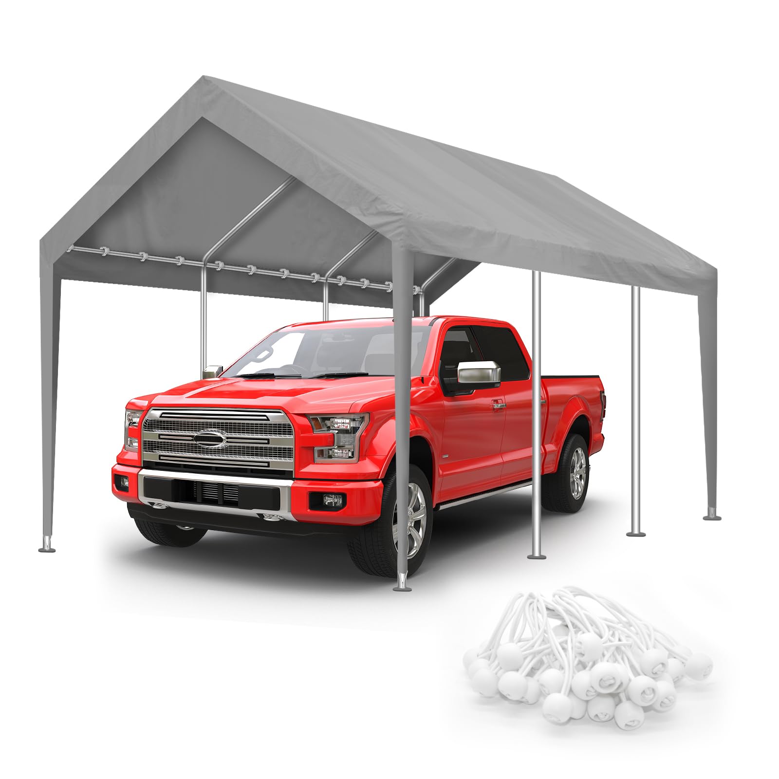 Photo 1 of 10x20FT Carport Canopy Replacement Cover Heavy Duty Waterproof & UV Protected, All Weather Car Shade Canopy with Ball Bungees (Grey, 10'x20', Frame is not Included)