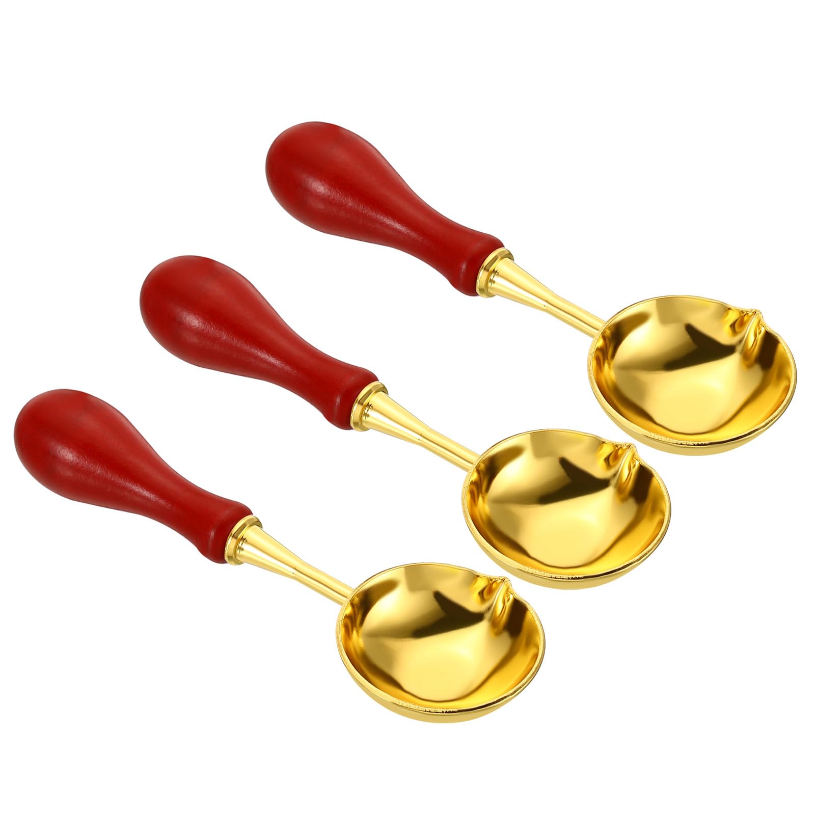 PATIKIL 4" Wax Seal Spoon, 3Pcs Wax Sealing Melting Spoon Brass Vintage Wooden Handle for Wax Seal Stamp Envelope Art Craft, Red/Golden