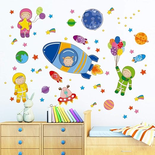 Frbdxp Pegatinas De Pared Astronautas De Dibujos Animados Cohetes Pegatinas De Pared Para Habitaciones De Ninos Decoracion De Jardin De Infantes Diy Planetas Del Espacio Exterior Calcomanias De Pared Amazon Es Hogar
