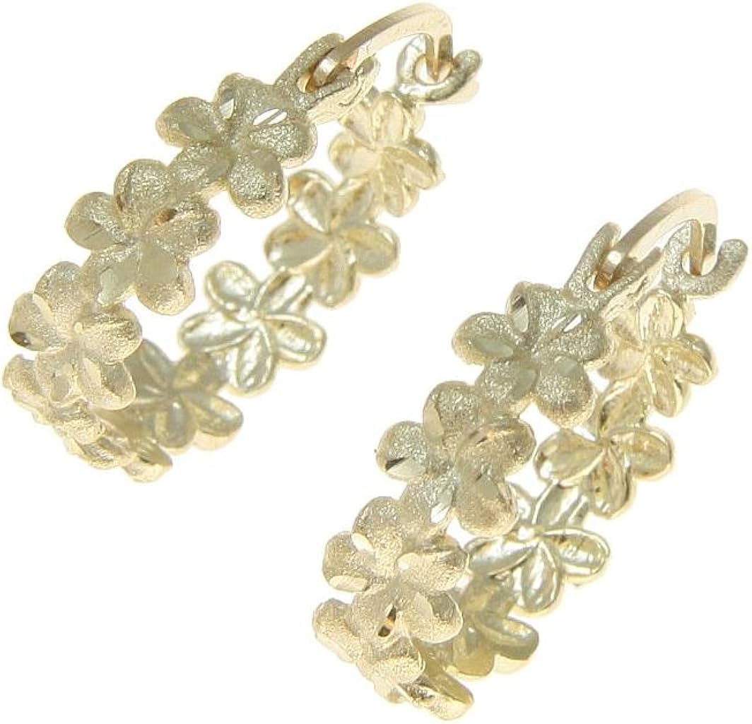 14k solid yellow gold Hawaiian plumeria flower hoop