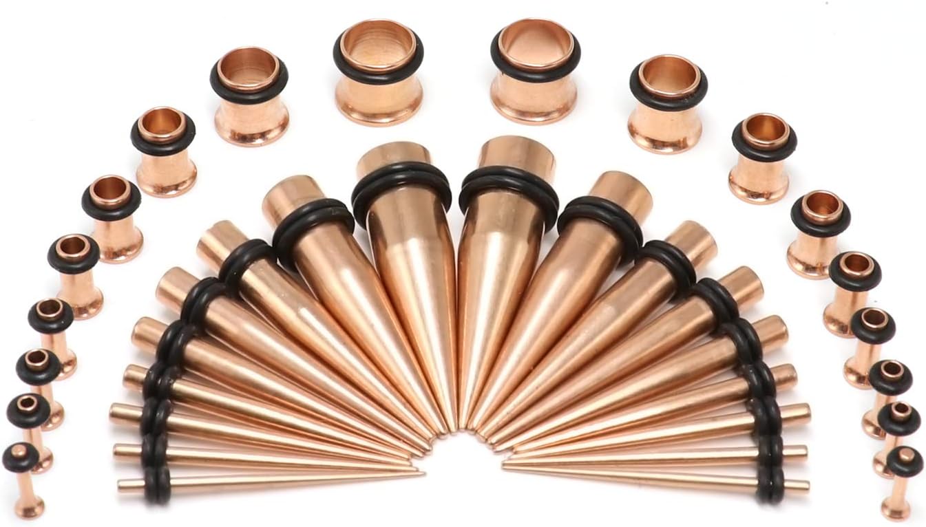 36PCS Ear Gauge Stretching Kit - 14G-00G Stainless Steel Tapers and Plugs Set Eyelets Body Piercing Jewelry