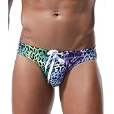 MIZOK Men's Sexy Low Rise Flowers Print Quick Dry Swim Briefs Bikini Swimsuit Swimwear