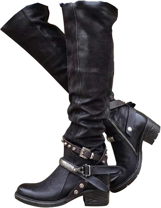 Women Equestrian Boots Retro Autumn Winter Pointed Toe