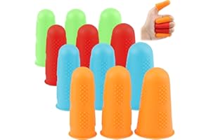 12PCS Finger Protectors, 3 Sizes Rubber Fingers Tips Caps Pads Cover, Multicolor Finger Cots Thumb Protector for Hot Glue, Em