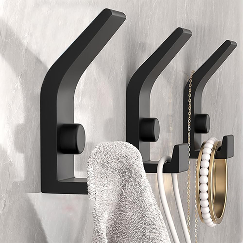 YUEYIXII 3PCS Black Coat Hooks Wall Mounted Double Prong Coat Hangers Heavy Duty Metal Strong Hook with Screws Wall Hooks for Hanging Clothes Coat Towel Bathroom Bedroom Kitchen Door