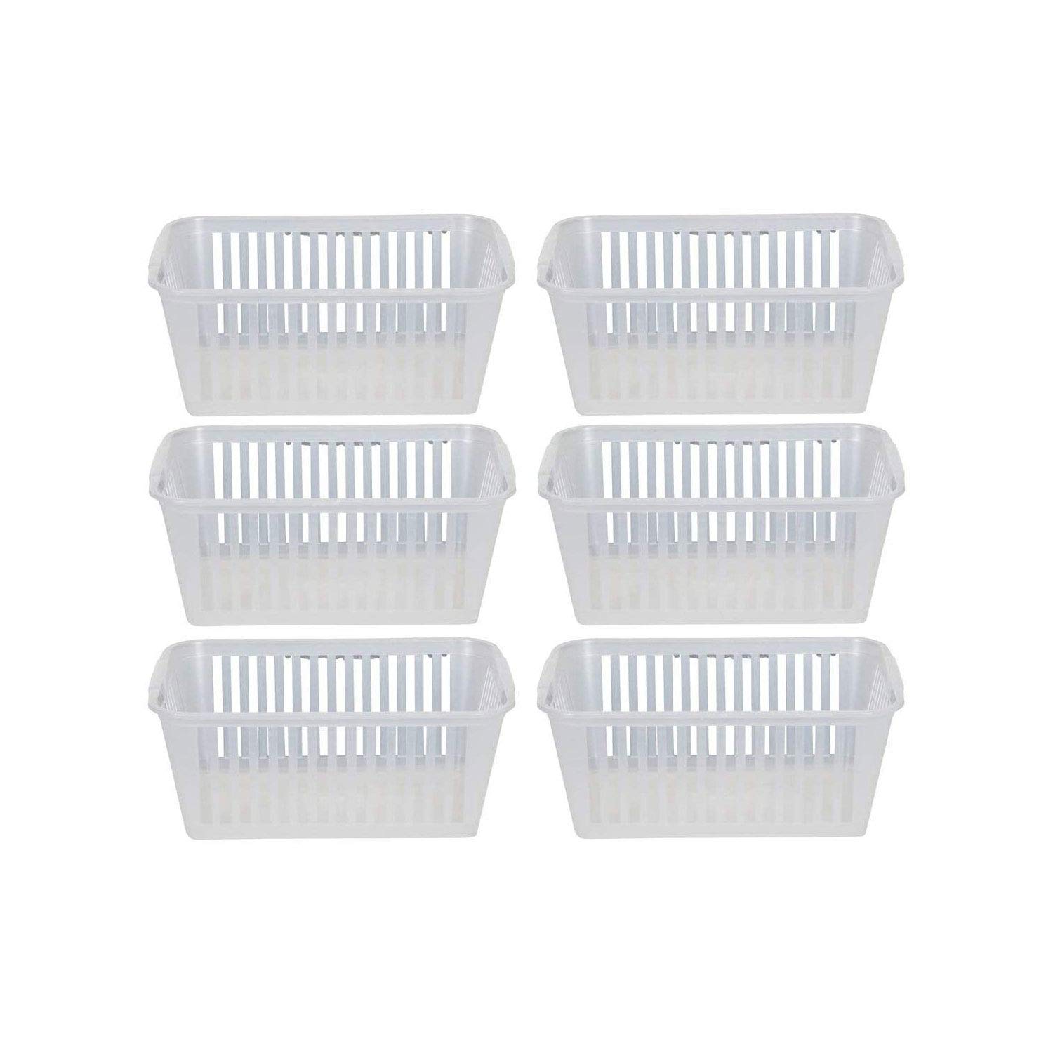 30cm Natural Handy Storage Basket Pack of 6 - Lightweight Durable Plastic Storage Organiser Utility Basket - Multipurpose Home Storage for Bedroom, Bathroom, Kitchen, Office, Shelves, Drawers
