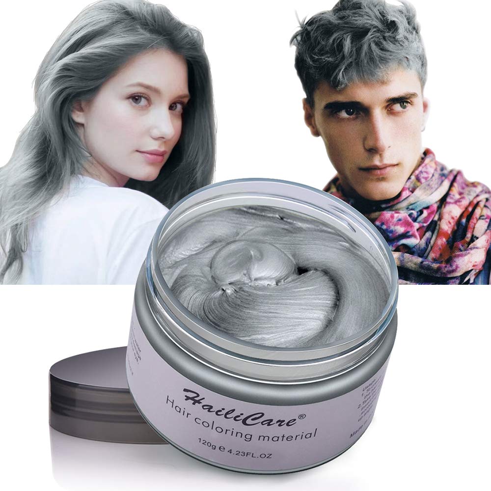 Color Hair Wax Hailicare Instant Hair Dye Washable Hair Color Cream Temporary for Men Women Kids (Silver Gray) : Beauty