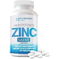 Zinc 220mg [High Potency] Supplement – Zinc Sulfate for Immune Support System 100 Tablets