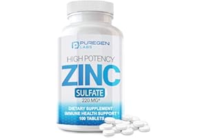 P PUREGEN LABS Zinc 220mg [High Potency] Supplement – Zinc Sulfate for Immune Support System 100 Tablets